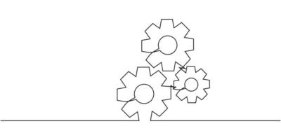 eine durchgehende Reihe von beweglichen Zahnrädern. Firmenlogo-Schablone des runden Radmetallsymbols für das Geschäftsteamwork-Konzept. dynamisches Grafikdesign mit einer Linie vektor