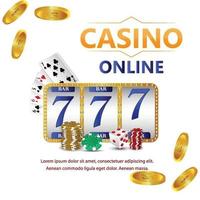 Casino-Glücksspiel mit goldenem Text und Spielkarten und Casino-Slot vektor