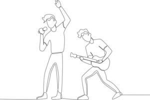 ein Mann Singen begleitet durch ein Gitarre durch seine Freund vektor