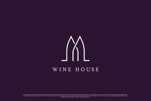 m brev vin hus logotyp design illustration. m brev silhuett abstrakt linje konst vin flaska hus Hem bar vin alkohol enkel minimalistisk. m brev vin flaska hus begrepp kreativ aning design vektor