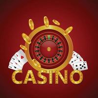 Casino Golden Text mit Spielkarten mit Goldmünze und Slot vektor