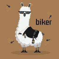 süß komisch Biker Lama Karikatur Alpaka Maskottchen Tier Hand gezeichnet Vektor