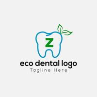 eco dental logotyp på brev z mall. eco dental på z brev, första eco dental, tänder tecken begrepp vektor