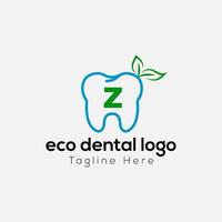 Öko Dental Logo auf Brief z Vorlage. Öko Dental auf z Brief, Initiale Öko Zahn, Zähne Zeichen Konzept vektor