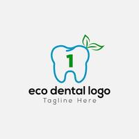 eco dental logotyp på brev 1 mall. eco dental på 1 brev, första eco dental, tänder tecken begrepp vektor