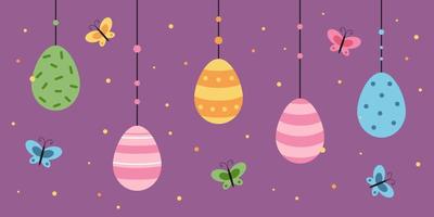 Vektor Ostern Banner. Ostern hängend Eier mit Schmetterlinge. bunt.
