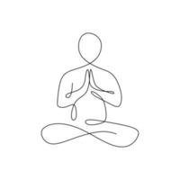 fortlaufende einzeilige Zeichnung. Mann sitzt mit gekreuzten Beinen meditierend. kontinuierliche Strichzeichnung von Frauen Fitness Yoga Konzept Vektor Gesundheit Illustration
