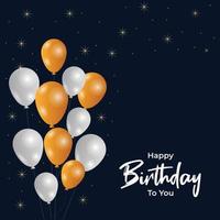 Lycklig födelsedag gyllene och silver- ballonger med konfetti vektor illustration