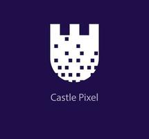 einzigartig pixelig Schloss Logo Design. pixelig Schloss Mauer Logo Vorlage. Vektor. vektor