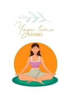 illustration av kvinna håller på med yoga för yoga dag firande på abstrakt bakgrund. vektor