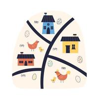 Kinder Karikatur Karte Ostern Ei Hähnchen Haus vektor