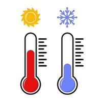 Thermometer mit Hitze und kalt Messung Skala, mit Sonne und Schneeflocke Symbole, Vektor Illustration