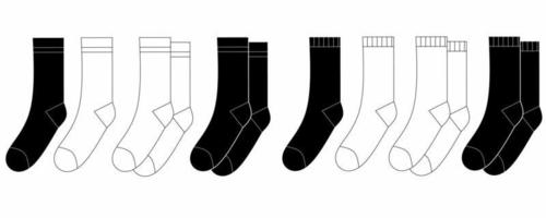 Gliederung Silhouette Socken Symbol einstellen isoliert auf Weiß Hintergrund vektor