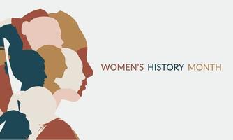 kvinnors historia månad baner i mjuk Färg. mång etnisk kvinna ansikte silhuett. vektor