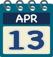 eben Symbol Kalender 13 von Apr. Datum, Tag und Monat. Vektor Illustration . Blau blaugrün Grün Farbe Banner. 13 Apr. 13 .. von Apr.