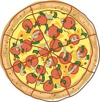 Peperoni, Käse und Pilz Pizza Vektor Illustration im Gekritzel Stil Clip Kunst