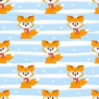 Vektor nahtloses Wintermuster mit niedlichem Fuchs mit Schal und Schneeflocken. Beispiel Kinder Hintergrund für Web, Cover, Banner, Dekoration, Stoff.