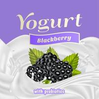 Brombeere Joghurt mit Probiotika Spritzen Etikette Abzeichen Vorlage. Vektor