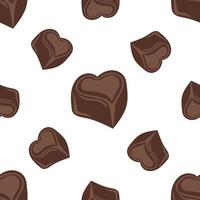 sömlös mönster med choklad hjärta formad godis på en vit bakgrund vektor