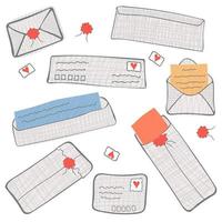 einstellen von Mail Umschläge, Post Karten, Post Briefmarken und Kunst Papier Briefe vektor