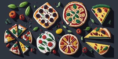 runda skiva av pepperoni pizza i en platt tecknad serie stil vektor illustration