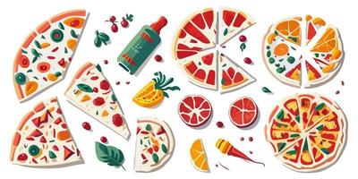 lecker eben Vektor Illustration von ein Käse Pizza Scheibe mit Tomaten