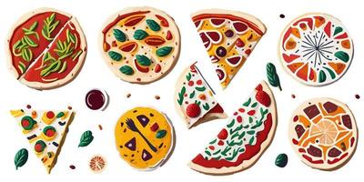 utsökt pålägg på dessa platt vektor pizza illustrationer för din design behov