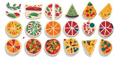 Lägg till några krydda till din design med dessa färgrik platt vektor pizza skivor