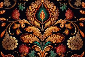 ethnisch Blumen- nahtlos Muster bunt Hintergrund. abstrakt traditionell Volk Antiquität Stammes- Grafik Linie. Textur Textil- Stoff indisch Muster. aufwendig elegant Luxus Jahrgang retro Stil. vektor