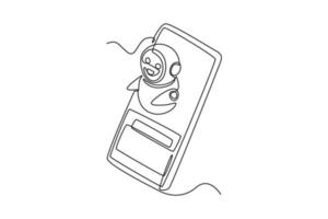 Single eine Linie Zeichnung Smartphones sind unterstützt durch Roboter. Chatbot Konzept kontinuierlich Linie zeichnen Design Grafik Vektor Illustration