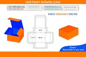 Essen Box Verpackung Vorlage 4x4x2 Zoll und 3d Box Design Box Dieline und 3d Box vektor