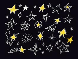 einstellen Sterne im Kosmos Hand gezeichnet Symbole Gekritzel Stil Vektor Illustration.