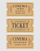 drei retro Kino Eintrittskarten. Vektor Illustration von Designer auf ein Weiß Hintergrund. Vektor