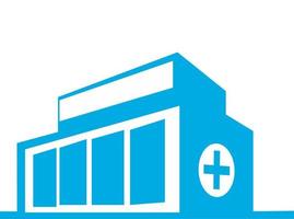 byggnad sjukhus. i platt form, i modern blå Färg. ikon vektor logotyp illustration