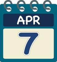eben Symbol Kalender 7 von Apr. Datum, Tag und Monat. Vektor Illustration . Blau blaugrün Grün Farbe Banner. 7 Apr. 7 .. von Apr.