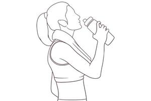 Fitness Frau halten ein trinken Hand gezeichnet Vektor Illustration