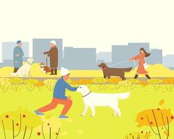 Hunde gehen im Herbstpark spazieren vektor