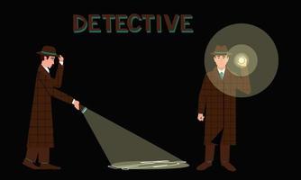 Detektiv mit einer Taschenlampe in zwei verschiedenen Posen vektor