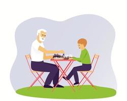 farfar och barnbarn spelar schack vektor
