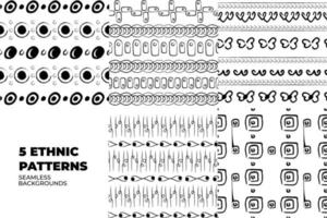 Sammlung von Vektor nahtlos Hintergründe. afrikanisch ethnisch traditionell Muster. Vektor Illustration. Boho Textil- Muster. einzigartig Hand gezeichnet Fliese. perfekt zum kitenge, Verpackung Papier und afrikanisch Tuch.