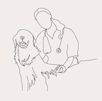 Veterinär Linie Kunst, Tierarzt Büro Gliederung Zeichnung, Klinik Tier Krankenhaus einfach skizzieren, Hund Katze Tierarzt vektor