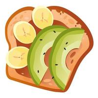 frukt smörgås. bröd med avokado och bananer. friska frukost. tecknad serie vektor illustration.