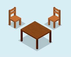 trä- stolar och tabell vektor. isometrisk årgång hushåll. Hem trä- möbel uppsättning. inhemsk möbel och Utrustning. vektor