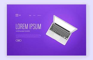 modern trendig målsida med exempeltext och laptopmodell vektor