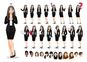 affärskvinna seriefigurer. vacker affärskvinna i office stil svart kostym. vektor illustration