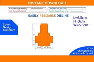 kaka låda förpackning 6,6x6,5x3 centimeter Död linje mall Färg design mall vektor
