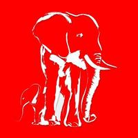 Elefant Familie Pinselstrich Kunst Stil Über rot Hintergrund vektor