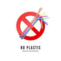 Nein Plastik Strohhalme. speichern Umgebung Banner. schützen Natur Symbol. Vektor Illustration