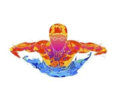 Zusammenfassung eines Schwimmerschmetterlings vom Spritzen von Aquarellen. Vektorillustration von Farben
