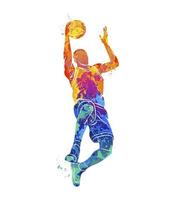 abstrakter Basketballspieler mit Ball vom Spritzen der Aquarelle. Vektorillustration von Farben vektor